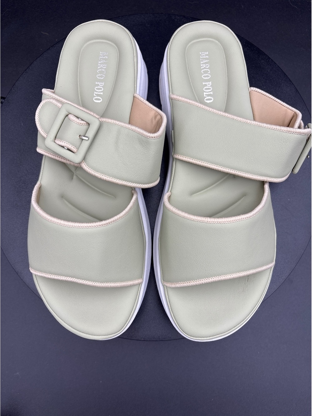 Marco Polo Green Slip-On Sandals with Buckle Detail Size 10